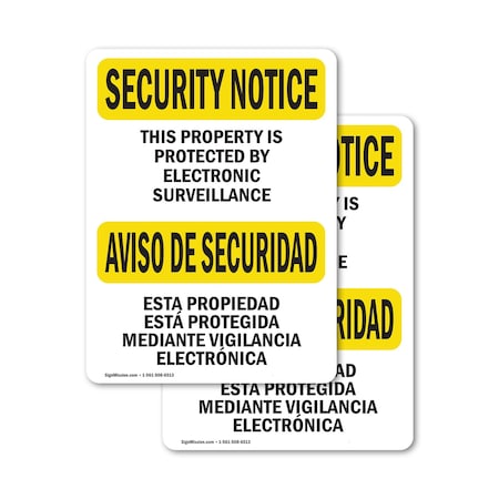 Signmission Electronic Surveillance Bilingual OSHA Security Notice Sign, Vinyl Decal, 7in W x 10in L, 2PK OS-2PACK-SN-D-710-L-11532